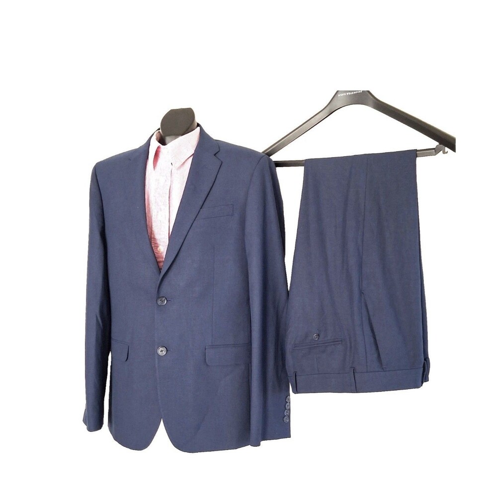Egara Mens Navy 2PC Suit Skinny Fit Stretch 40, Pants 32, Homecoming Wedding